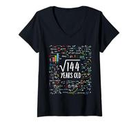 Femme Square Root of 144 Cadeau d'anniversaire 12 Ans T-Shirt avec Col en V