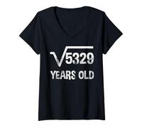 Femme Square Root of 5329 - 73e anniversaire mathématiques 73 ans T-Shirt avec Col en V