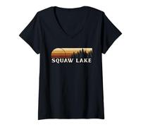 Femme Squaw Lake, MN Vintage Evergreen Sunset 80 Retro T-Shirt avec Col en V