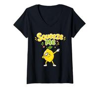Femme Squeeze Me Funny Lemon Dabbing Joli Jeu de Mots aux Agrumes d'été T-Shirt avec Col en V
