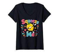 Femme Squeeze Me Funny Lemon Dabbing Joli Jeu de Mots Estival aux Agrumes T-Shirt avec Col en V