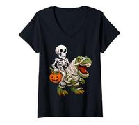 Femme Squelette amusant en T Rex Mummy Dinosaure Halloween T-Shirt avec Col en V