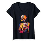 Femme Squelette Artiste Creative Art Anatomie Illustrateur Graphique T-Shirt avec Col en V