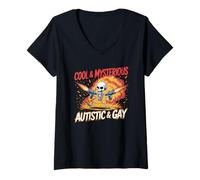 Femme Squelette autistique et gay Drôle Explosion Meme T-Shirt avec Col en V