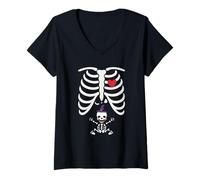 Femme Squelette Bébé Drôle Maman Mignon Grossesse Halloween T-Shirt avec Col en V