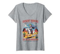 Femme Squelette Cavalier Western Spirit Día de Los Muertos T-Shirt avec Col en V