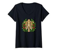 Femme Squelette Coffee Plant Anatomie Art Coffee Lover T-Shirt avec Col en V
