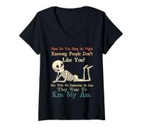 Femme Squelette Comment dormir la nuit en sachant que les gens n'aiment pas T-Shirt avec Col en V