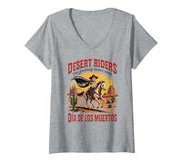 Femme Squelette Cowboy Día de Los Muertos T-Shirt avec Col en V