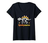 Femme Squelette de Dinosaure Spookysaurus Halloween avec Bonbon maïs T-Shirt avec Col en V