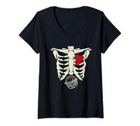 Femme Squelette de Grossesse Burger Xray Halloween Soon to Be Dad T-Shirt avec Col en V