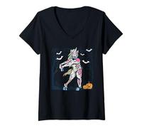 Femme Squelette de Licorne drôle Halloween Dab Dance Magical T-Shirt avec Col en V