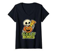 Femme Squelette de Pizza Slice of Bones T-Shirt avec Col en V