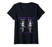 Femme Squelette de Sensibilisation à la fibromyalgie T-Shirt avec Col en V
