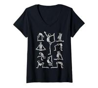 Femme Squelette de Yoga méditant Yogi Zen Poses Halloween Motif T-Shirt avec Col en V