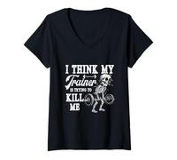 Femme Squelette d'entraînement « I Think My Trainer Is Trying To Kill Me » T-Shirt avec Col en V