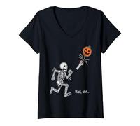 Femme Squelette d'halloween rétro drôle Halloween T-Shirt avec Col en V