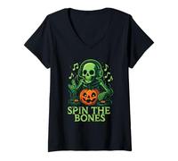 Femme Squelette DJ Spin The Bones T-Shirt avec Col en V