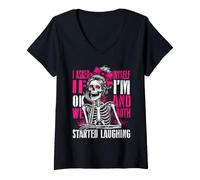 Femme Squelette drôle m'a demandé Ok, J'Ai commencé à Rire T-Shirt avec Col en V