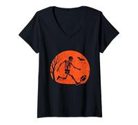 Femme Squelette Football Kick Under Moon T-Shirt avec Col en V