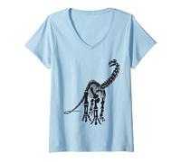 Femme Squelette fossile de Dinosaure brontosaure (Logo Noir) T-Shirt avec Col en V