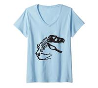 Femme Squelette fossile de Dinosaure T-Rex (Logo Noir) T-Shirt avec Col en V
