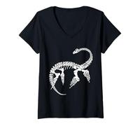 Femme Squelette fossile préhistorique de plésiosaure (Logo Blanc) T-Shirt avec Col en V