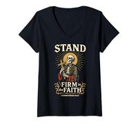 Femme Squelette Gothique chrétien 1 Corinthiens 16:13 Verset biblique T-Shirt avec Col en V