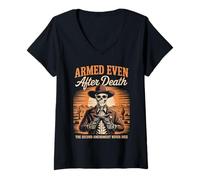 Femme Squelette Gun Droits Liberty Lives Forever Día de Los Muertos T-Shirt avec Col en V