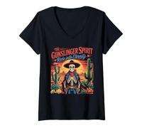 Femme Squelette Gunslinger Honor The American West T-Shirt avec Col en V