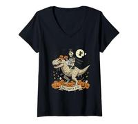 Femme Squelette Halloween équitation Momie Dinosaure Citrouille T-Shirt avec Col en V