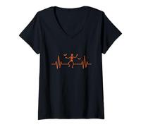 Femme Squelette Heartbeat EKG Line Halloween T-Shirt avec Col en V