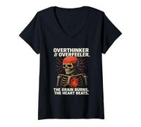 Femme Squelette Overthinker - Brûlant Le Cerveau battant Le cœur T-Shirt avec Col en V