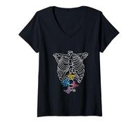 Femme Squelette Papillons dans Mon estomac One Line Design Art T-Shirt avec Col en V