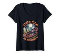 Femme Squelette philosophique Amusant « Take it Slow You Have Eternity » T-Shirt avec Col en V