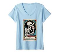 Femme Squelette Podcaster Tarot Card Creative The Content Creator T-Shirt avec Col en V