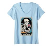Femme Squelette Podcaster Tarot Card Creative The Content Creator T-Shirt avec Col en V