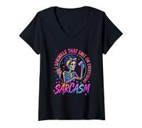 Femme Squelette Sarcastique I Sprinkle That on Everything T-Shirt avec Col en V