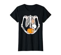 Femme Squelette Tenant bébé Citrouille Alerte Grossesse Maman Halloween T-Shirt