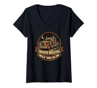 Femme Squelette Trucker Haulin Since Day One Big Rig T-Shirt avec Col en V