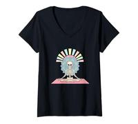 Femme Squelette Yoga Lotus avec Mandala T-Shirt avec Col en V