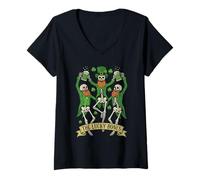Femme Squelettes dansants pour la Saint-Patrick 2026 T-Shirt avec Col en V