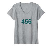 Femme Squid Game Player 456 Costume T-Shirt avec Col en V, Gris Chiné, XL