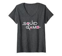 Femme Squid Game Squid Game Logo T-Shirt avec Col en V, Chiné Foncé, L
