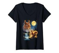 Femme Squirrel Howling to The Moon Meme Funny 90's Squirrel T-Shirt avec Col en V