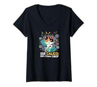 Femme SSR Calico Cat 100% Chaos Drop Gacha Gaming Loot Box T-Shirt avec Col en V