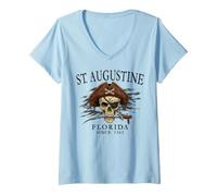 Femme St. Augustine Florida Pirate Skull Since 1565 Noir T-Shirt avec Col en V