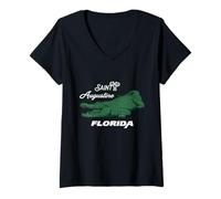 Femme St. Augustine Floride Iconic Alligator Tropical Vacation T-Shirt avec Col en V