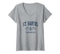 Femme St. Barths Ancre marine croisée rames et bateau T-Shirt avec Col en V