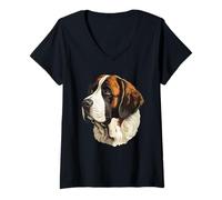 Femme St. Bernard - Portrait de tête de Chien de Saint Hubert Classique T-Shirt avec Col en V